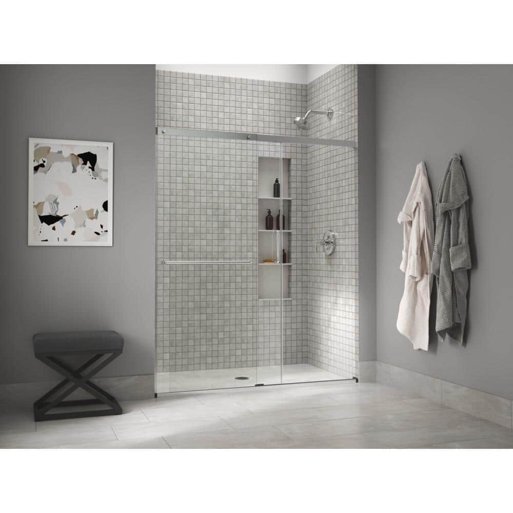 Elate Collection K-707615-8L-SH 59.63"" x 75.5"" CleanCoat Frameless Tall Sliding Shower Door with 0.31"" Thick Crystal Clear Glass in Bright -  Kohler, K7076158LSH