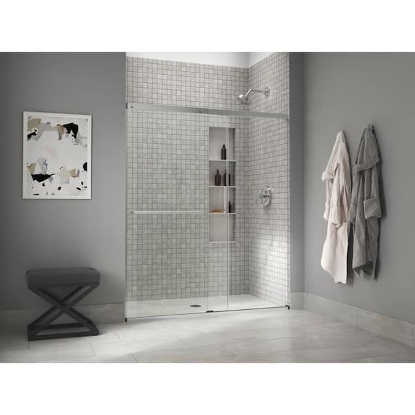 KOHLER Elate 56-60 in. W x 76 in. H Sliding Frameless Shower Door in Bright Silver with 5/16 in. Thick Crystal Clear Glass