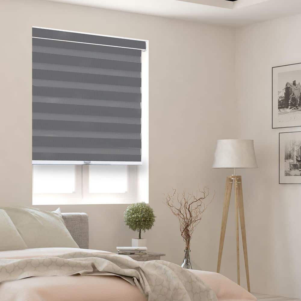 Gray Cordless Room Darkening Polyester Dual Layer Zebra Roller Shades-35 in. W x 72 in. L price history on PriceWatchPro