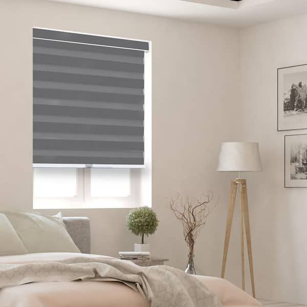 Gray Cordless Room Darkening Polyester Dual Layer Zebra Roller Shades-71 in. W x 72 in. L