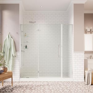 Tampa 70 1/16 in. W x 72 in. H Pivot Frameless Shower Door in Chrome With Shelves