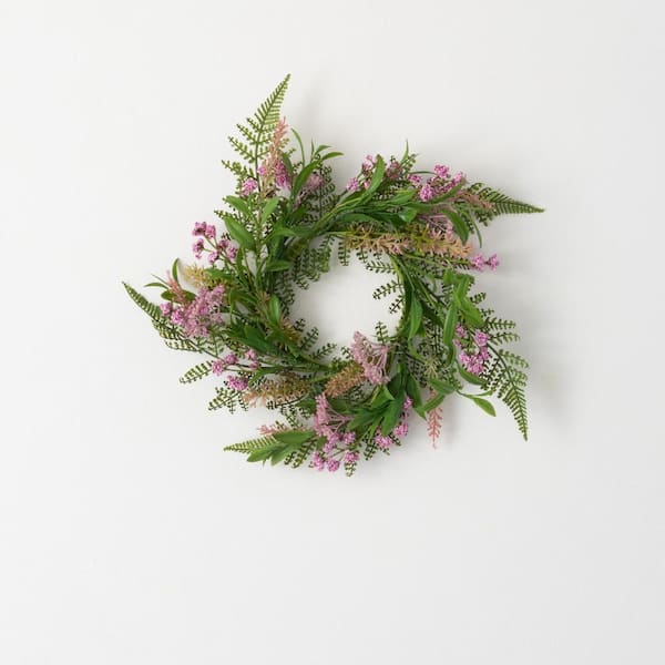 SULLIVANS 14 in. Artificial Leafy Blush Berry Mini Wreath, Green