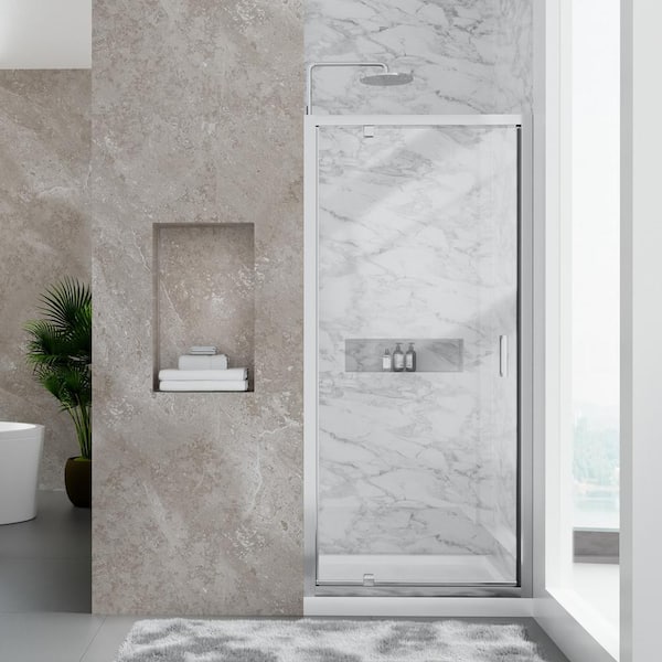 NANAWO 30 in. Wx 72 in. H Pivot Framed Shower Door in Chrome with 1/4 in. Clear Glass Shower Panel