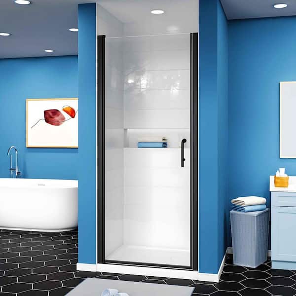 AZDHOME 32-33.9 in. W x 72 in. H Pivot Swing Frameless Shower Door in Matte Black with Clear SGCC Tempered Glass