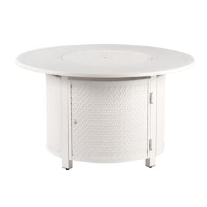 44 in. x 44 in. White Round Aluminum Propane Fire Pit Table with Glass Beads, 2 Covers, Lid, 55,000 BTUs