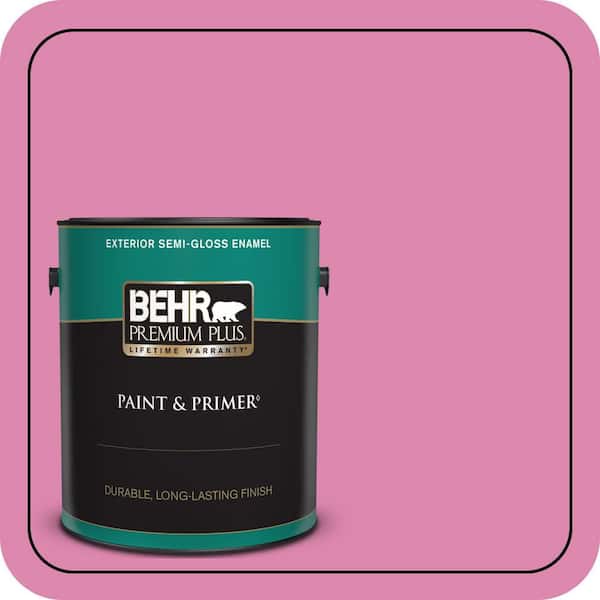 BEHR PREMIUM PLUS 1 gal. #100B-5 Springtime Bloom Semi-Gloss Enamel Exterior Paint & Primer