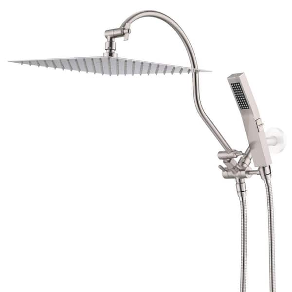 1-spray 12 in. Wall Mount Dual Shower Head with Handheld Spray 2.5 GPM with 79 in. Extra Long Hose in Brushed Nickel