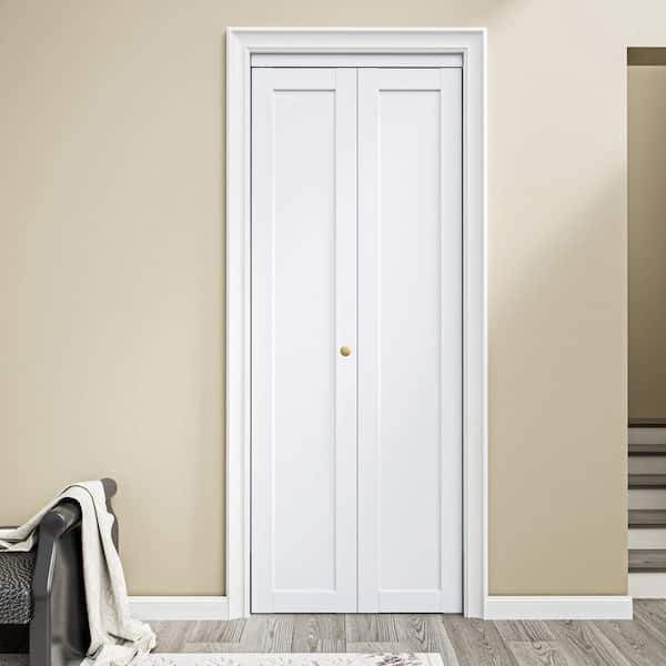 32 in. x 80 in. 1-Lite Panel Solid Core White Primed Composite MDF Closet Bi-Fold Door with Handle and Hardware