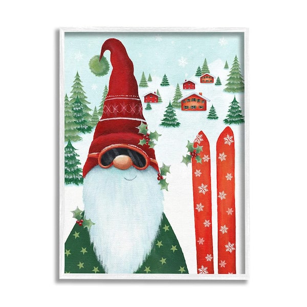 Stupell Industries Gnome Skiing Winter Slopes by Emma Leach 1-Piece Framed Graphic Print Nature Poster Art Print 30 in. x 24 in.