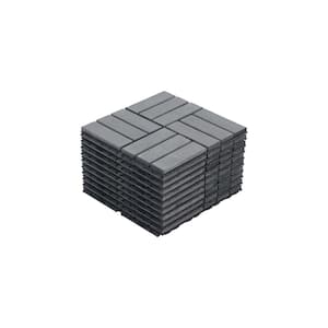 12x12 in. Gray Interlocking Acacia Solid Wood Deck Tiles, Waterproof, Anti Mildew and Mold in Checker Pattern (10-Pack)