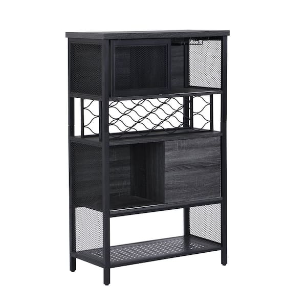 Unbranded Gray Industrial Bar Cabinet with Wine Rack and Home Storage Cabinet