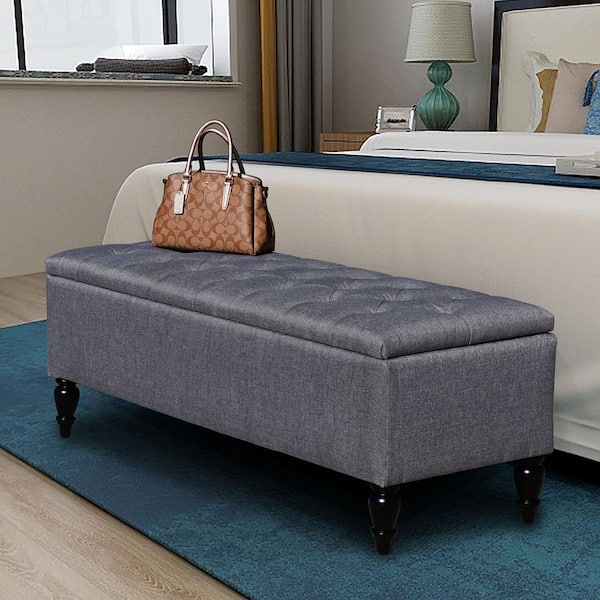 Maypex 45 in. Grey Upholstered Ottoman Storage Bench