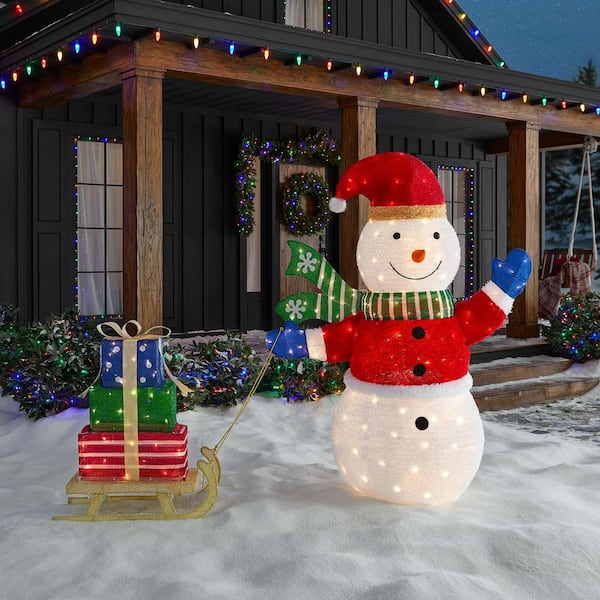5 ft Yuletide Lane LED Snowman with Sleigh Y22