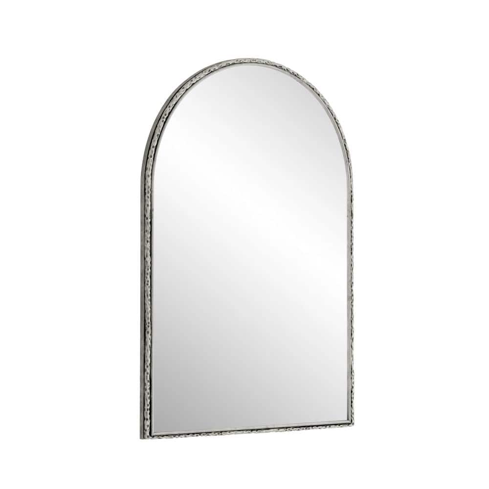 Silver 24.02 in W x 35.83 in. H Retro Arch Iron Framed Mirror for LivingRoo