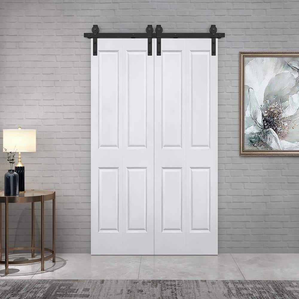 48 in. x 80 in. White MDF Double Bi-Fold Barn Door with Black Hardware