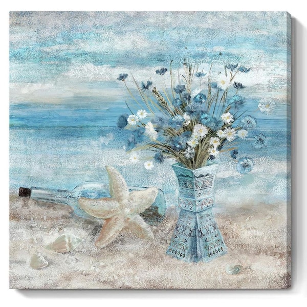 Unbranded Wood Framed Blue Ocean Theme Canvas Print 24 in. x 24 in.