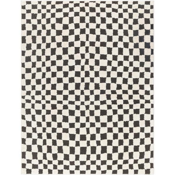 Covey Checkered Shag Area Rug  Checkerboard Plaid Carpet