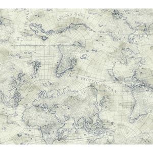 45 sq. ft. Coastal Map Premium Peel and Stick Wallpaper