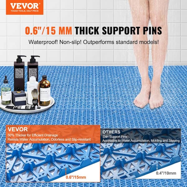 Interlocking Drainage Mat Floor Tiles 12 x 12 x 0.6 in. Rubber Interlocking Gym Flooring Tiles Blue (55 sq. ft., 55 Pcs)