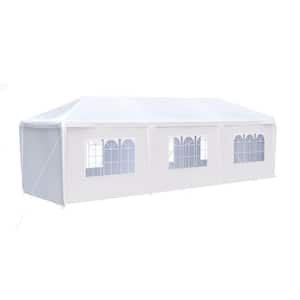 9.7 ft. x 29.36 ft. White Waterproof Outdoor Wedding Party Canopy with 8 Removable Sidewalls & Removable Zipper-windows