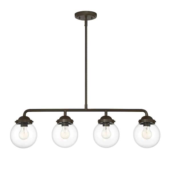 Knoll 4-Light Oil Rubbed Bronze Retro Linear Chandelier for Kitchen Islands with No Bulbs Included