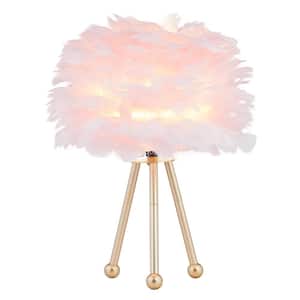Columbus 14 .5" Gold Tripod Table Lamp Set With Pink Feather