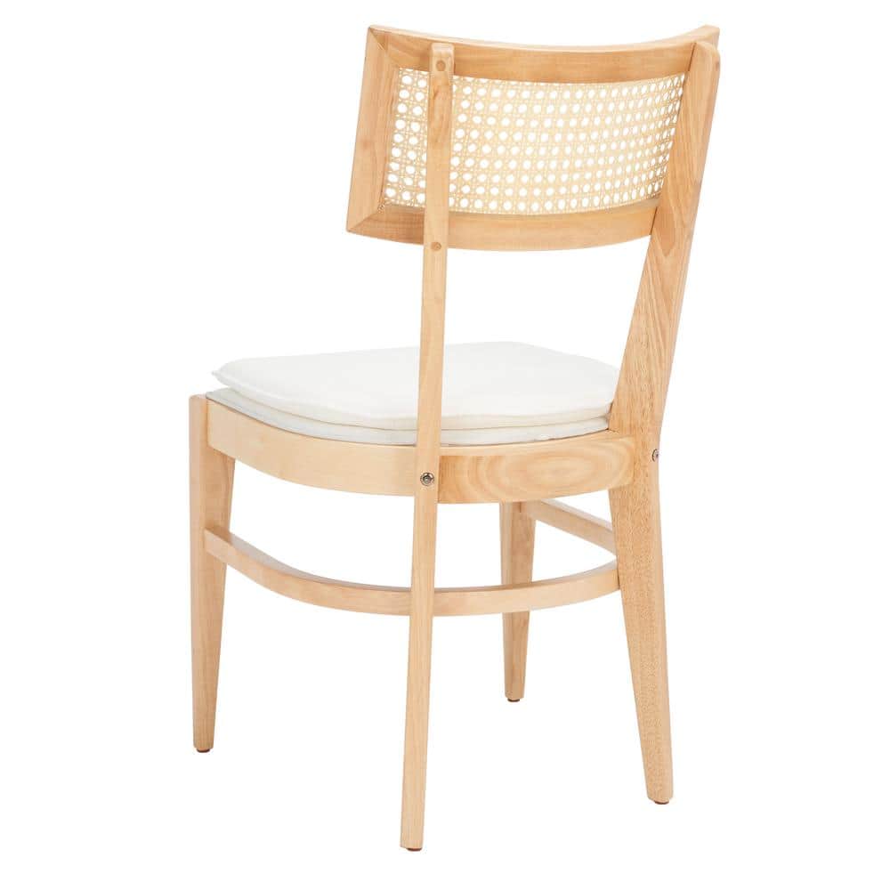 Natural Wood and Cane Upholstered Side Chair
