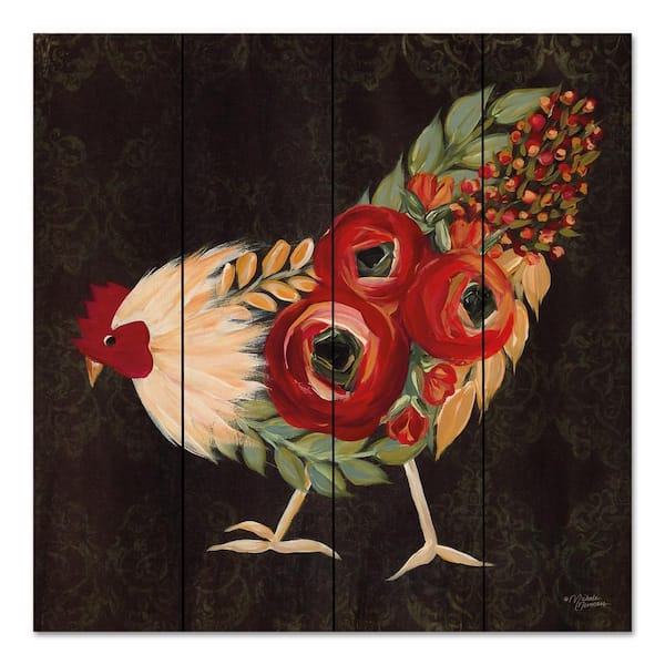 Unbranded Botanical Rooster Unframed Nature Wood Pallet Art Print 12 in. x 12 in.