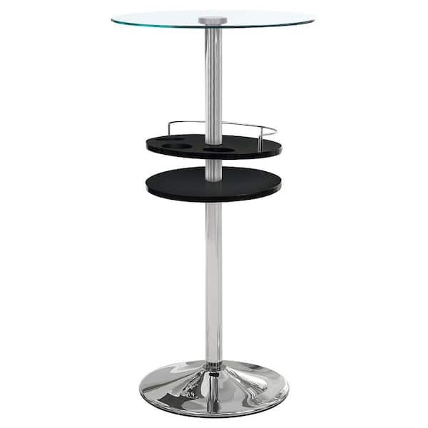 Coaster 44 in. Round Black and Chrome Glass Top Bar Table with Wine Storage