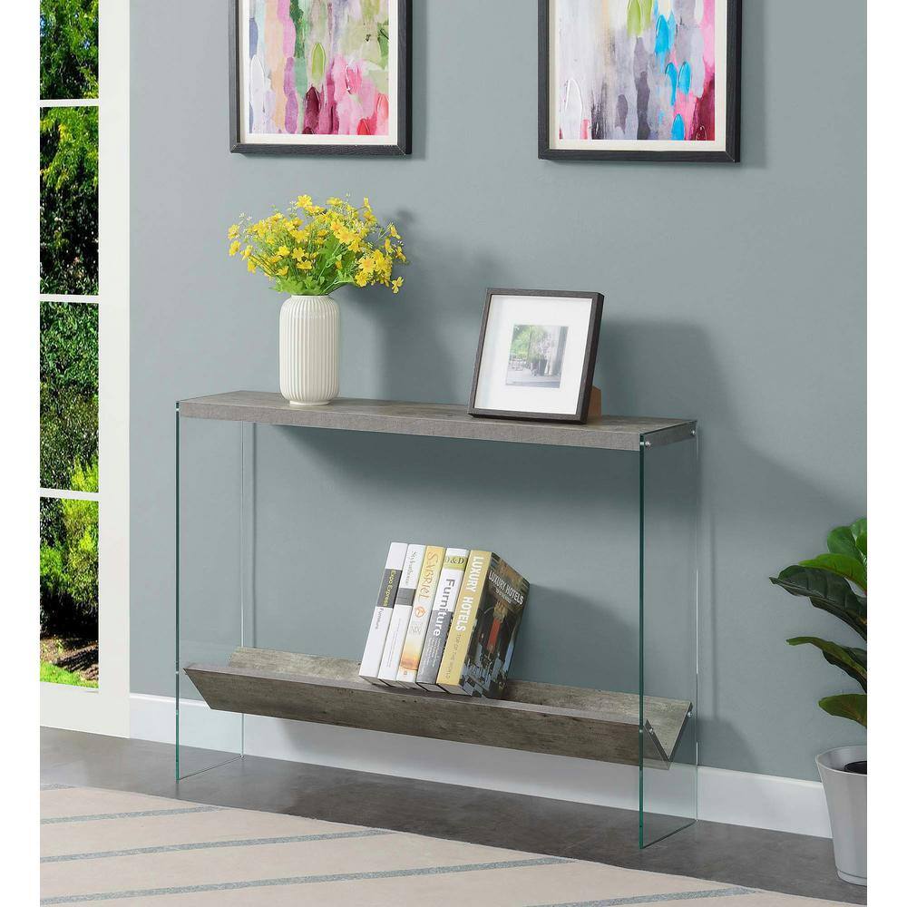 SoHo V Faux Birch 42" Glass-Top Console Table with Storage Shelf