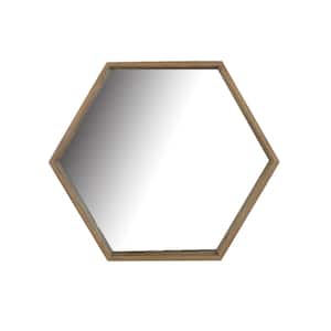 Medium Hexagonal Natural Wood Modern Mirror with Deep-Set Frame (25 in. H x 29 in. W)