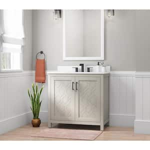 Coppermine 36 in. W x 22 in. D x 34 in. H Single Sink Freestanding Vanity in Light Oak w/ White Engineered Stone Top