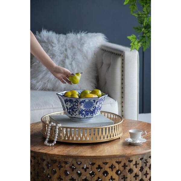 Blue Porcelain 11 in. x 6 in. Centerpiece Decorative Bowl, for