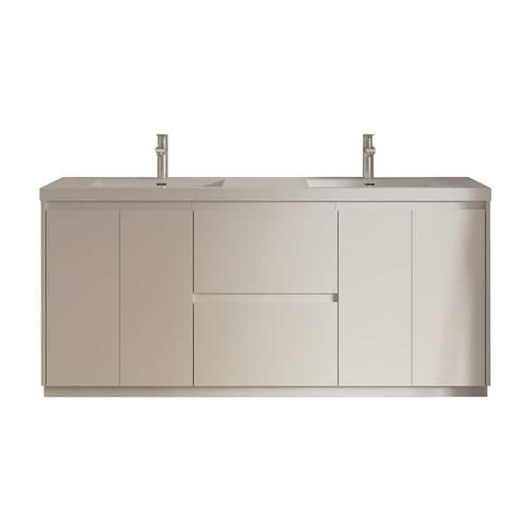 Angela-T 72 in. Double HG. White Bath Vanity Free Standing Vanities with Gloss White Resin Stone Top 2-Drawers 4-Doors