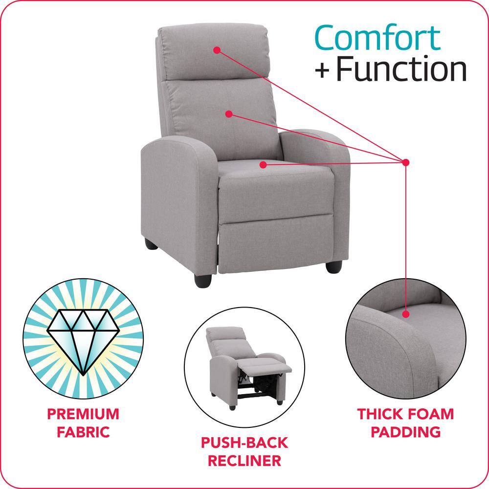 Light Grey Fabric Recliner Accent Chair with Wood Frame