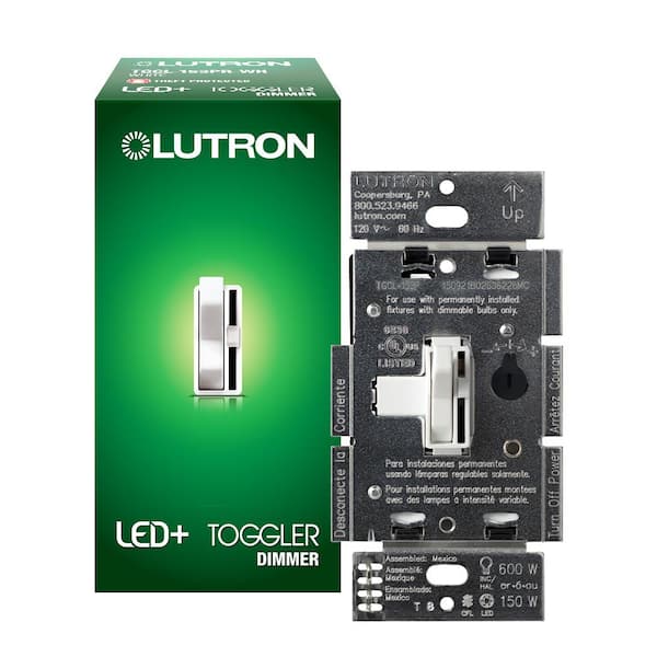 Lutron Toggler LED+ Dimmer Switch for Dimmable LED and Incandescent Bulbs, 150W LED/Single-Pole or 3-Way, White (TGCL-153PR-WH)