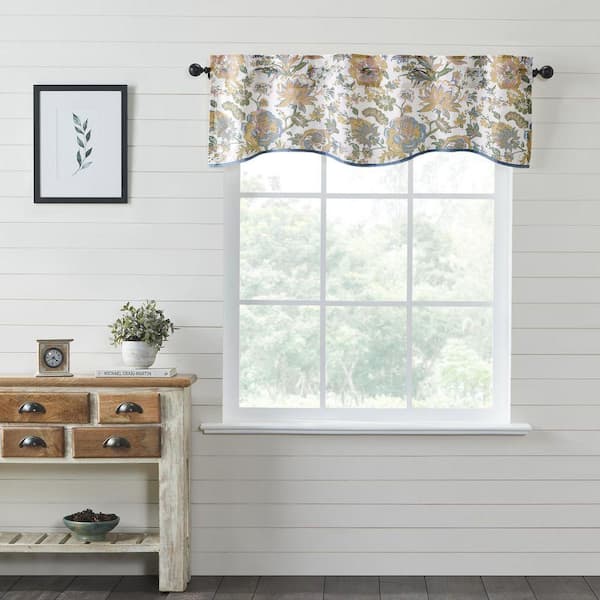 Wilder Floral 60 in. L x 18 in. W Cotton Valance in Antique Creme Blue Green Pink Gold
