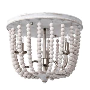 Dawid 14 in. 3-Light Indoor Weathered White and Matte Gold Finish Flush Mount with Light Kit