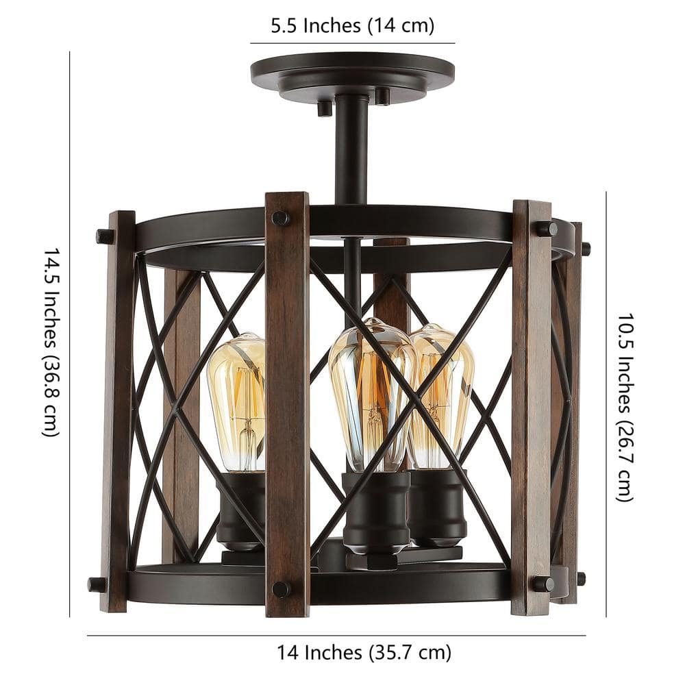 Ferme 14" 3-Light Oil Rubbed Bronze Farmhouse Flush Mount