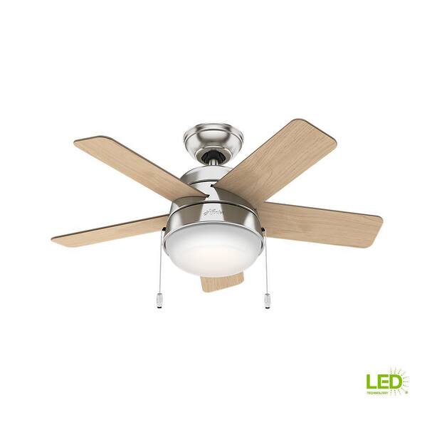 Hunter Fan 36 in Casual Brushed Nickel Ceiling Fan with Light Kit and Pull Chain 
