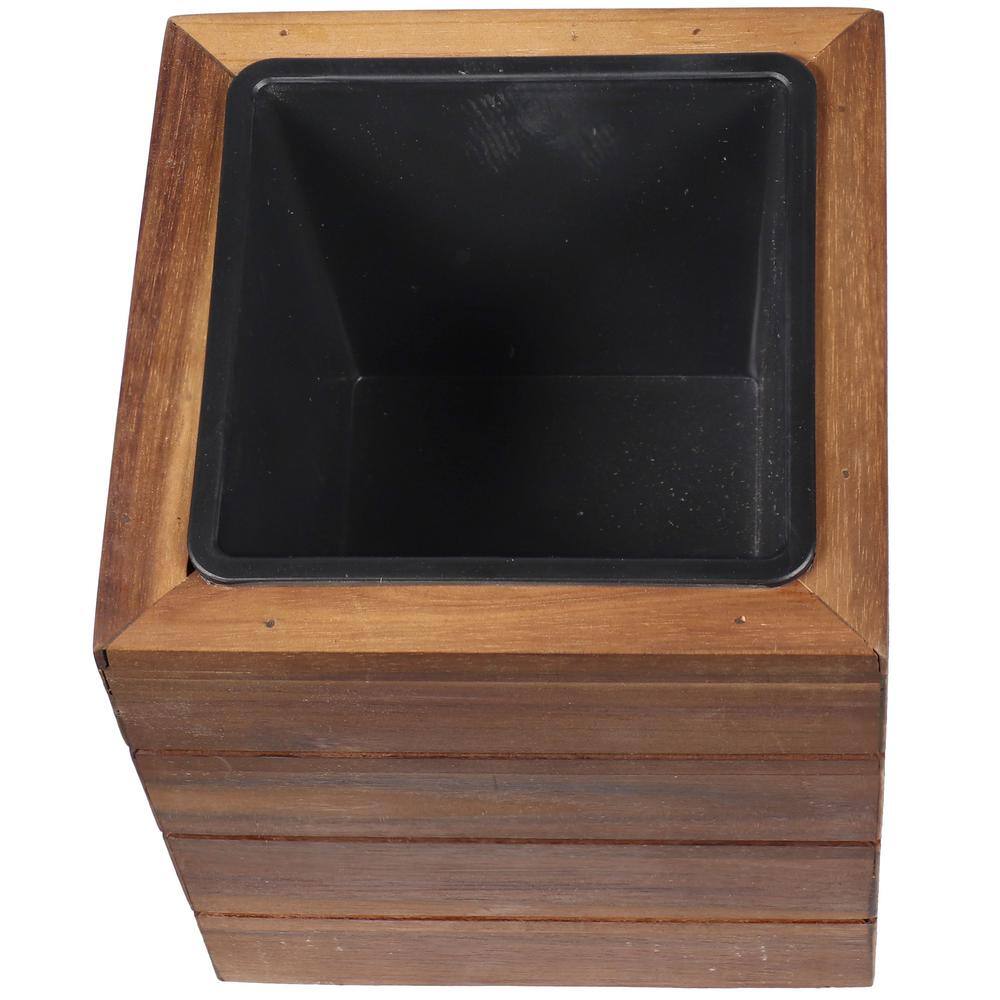 Set of 3 Light Brown Acacia Wood Square Planter Boxes with Plastic Liners