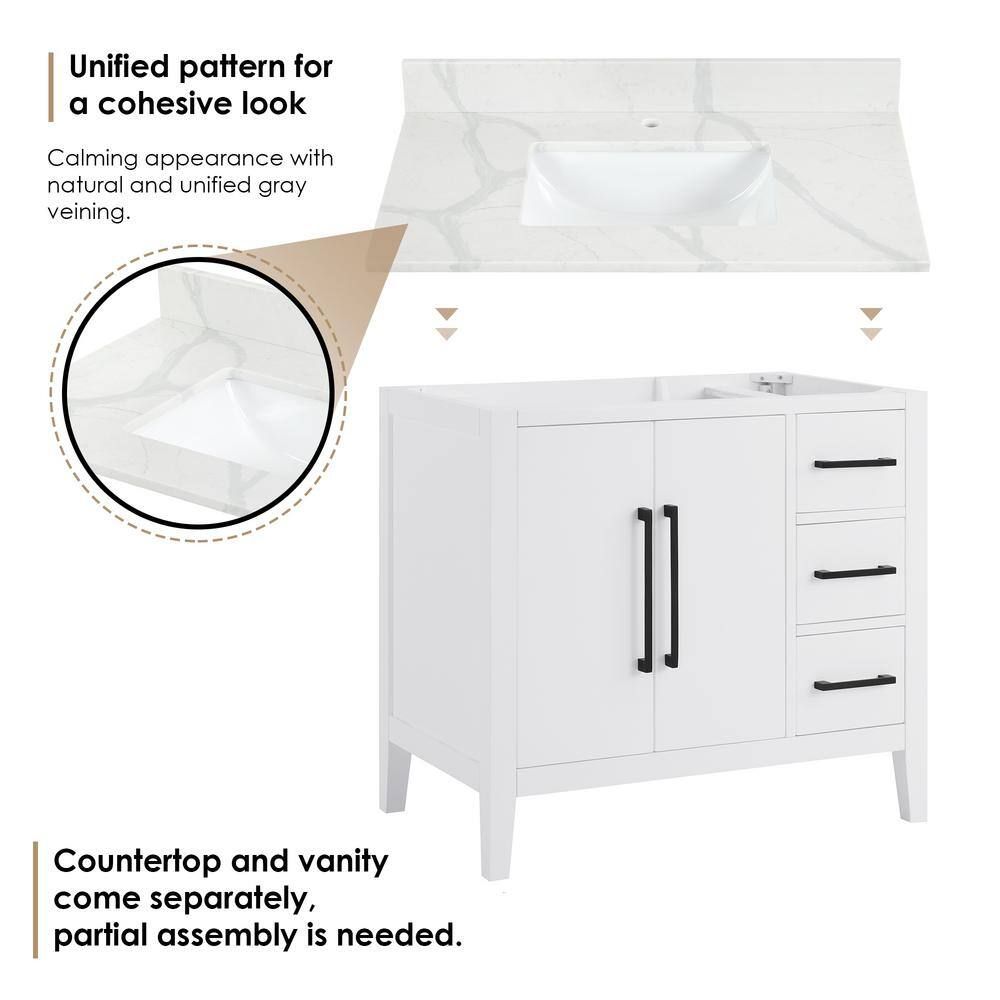 Laurel 36" White Wood Vanity with Calacatta Quartz Countertop