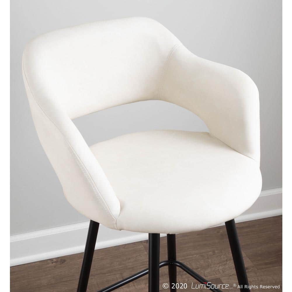 Set of 2 Black Metal and Cream Faux Leather Bar Stools