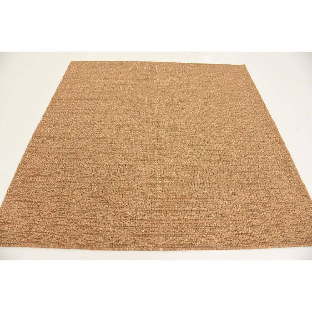 Light Brown Square Outdoor Synthetic Flat Woven Rug