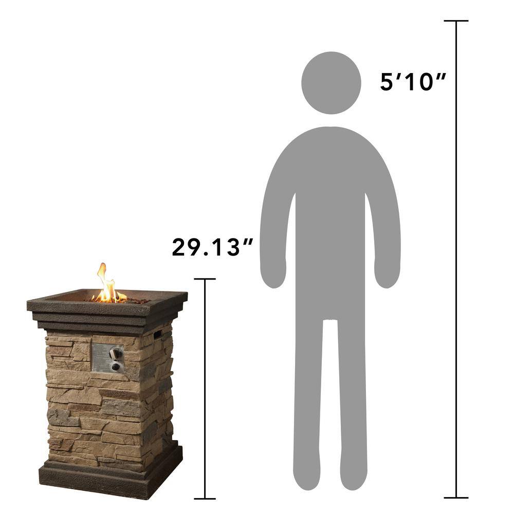 20" Square Slate Rock Gas Fire Pit with Steel Base