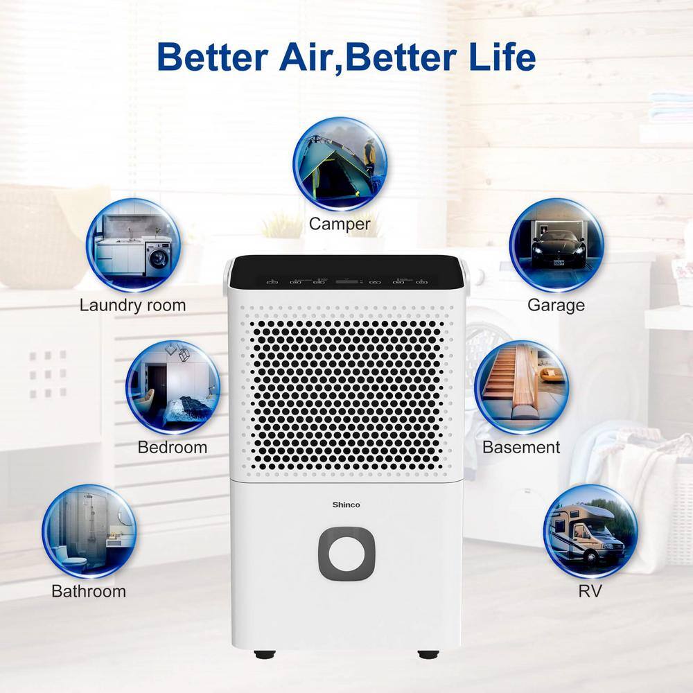 Shinco 30-Pint White Dehumidifier with Touch Controls