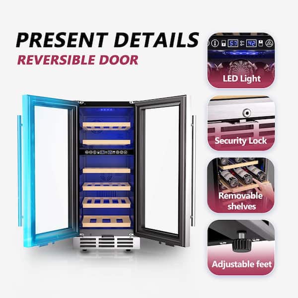 SIMZLIFE 15 in. Dual Zone 30-Wine Bottles Wine Cooler in Black