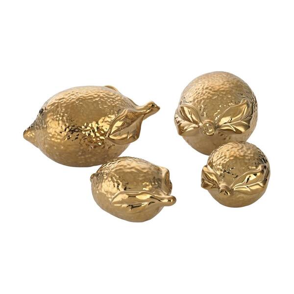 Titan Lighting Set of 4 - 6 in. and 5 in. Gold Ceramic Decorative Lemon Figurines