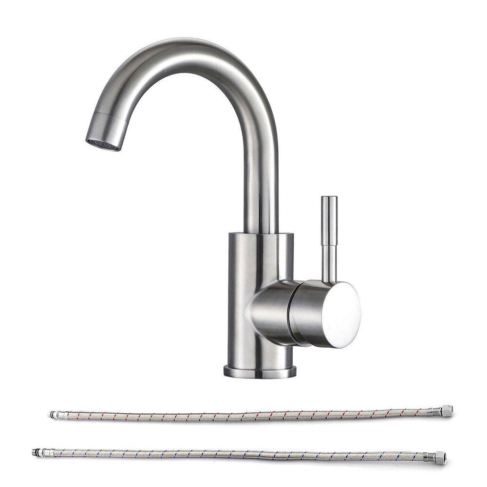 Single Hole Single-Handle Bathroom Faucet with Deck Plate in Brushed Nickel