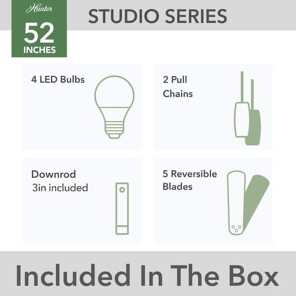 Hunter - Studio Series 52 in. Indoor Brushed Nickel Ceiling Fan with Light Kit